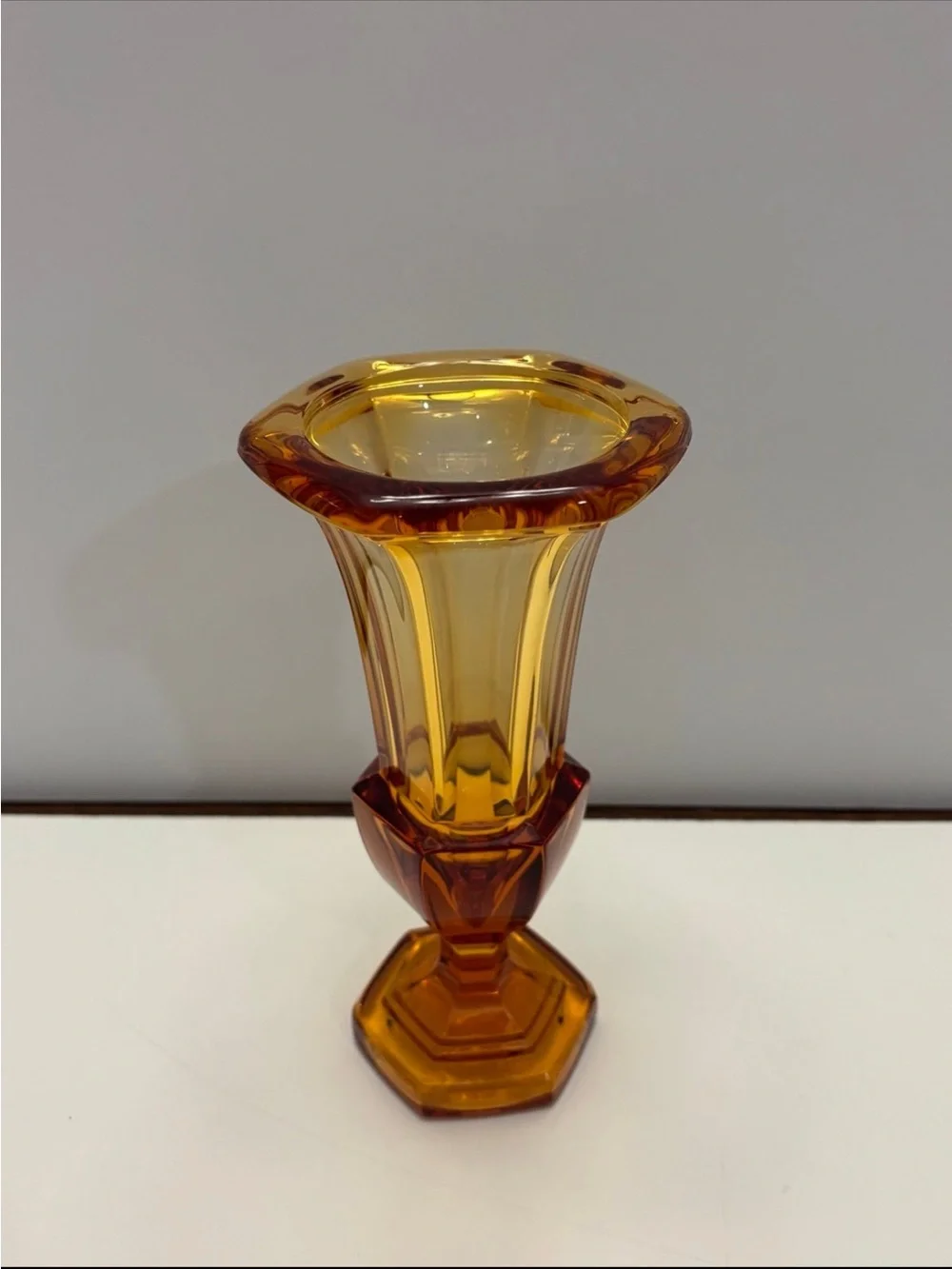 Vintage Amber Crystal Trumpet Vase